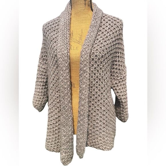 Elsamanda Sweaters - Elsamanda Oversized Italian Wool Alpaca Knit Cardigan Sweater Brown Size Small